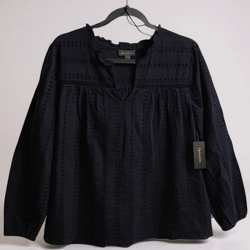 Style & Co.‎ Women’s Industrial Blue Coastal Classic Eyelet Blouse Size S